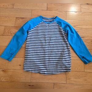 Size 5 Peekaboo Beans Striped Long Sleeve Shirt with Blue Sleeves